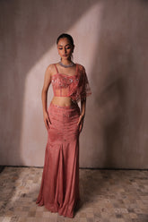 Pink draped skirt with cape